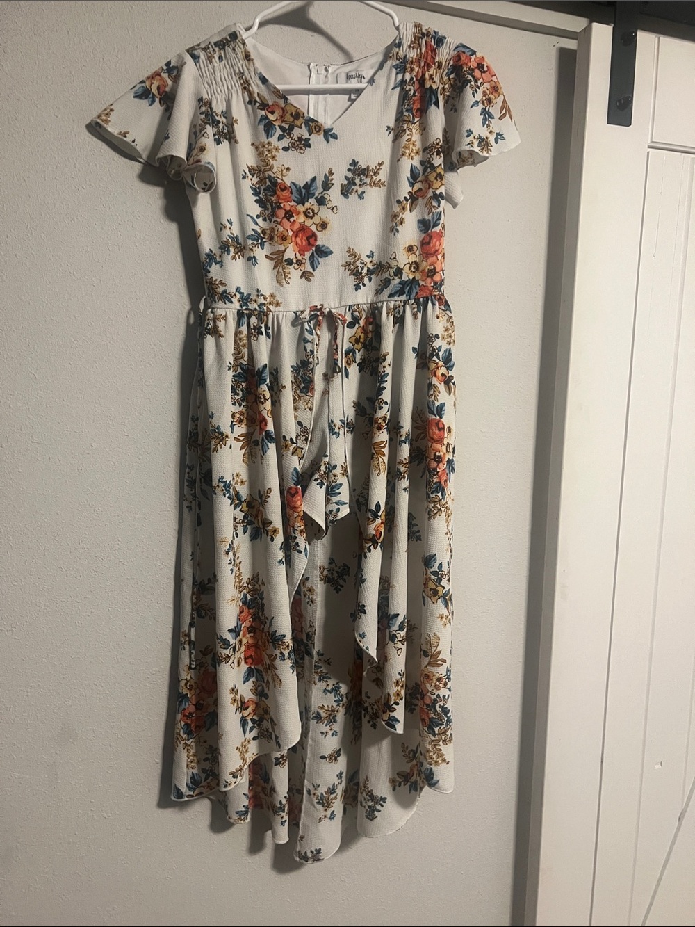 Speechless Cream Floral High-Low Dress with Coral and Blue Flowers